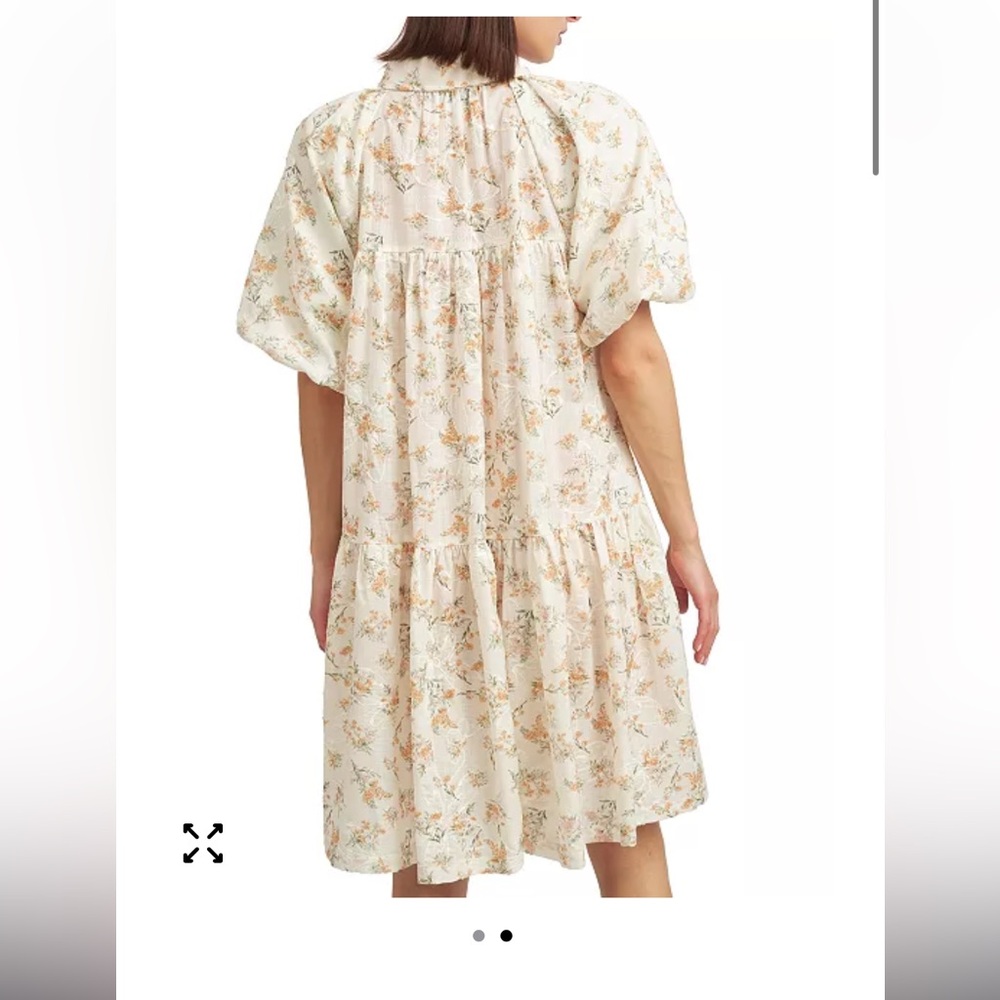 En Saison Haley Balloon Sleeve Cream Orange Floral Mini Summer Fairy Dress - Picture 2 of 8